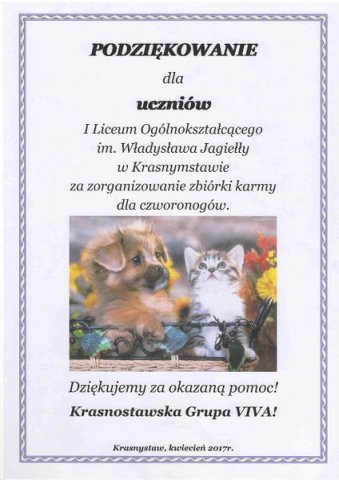 Szkolna akcja na rzecz schroniska dla bezdomnych zwierząt.